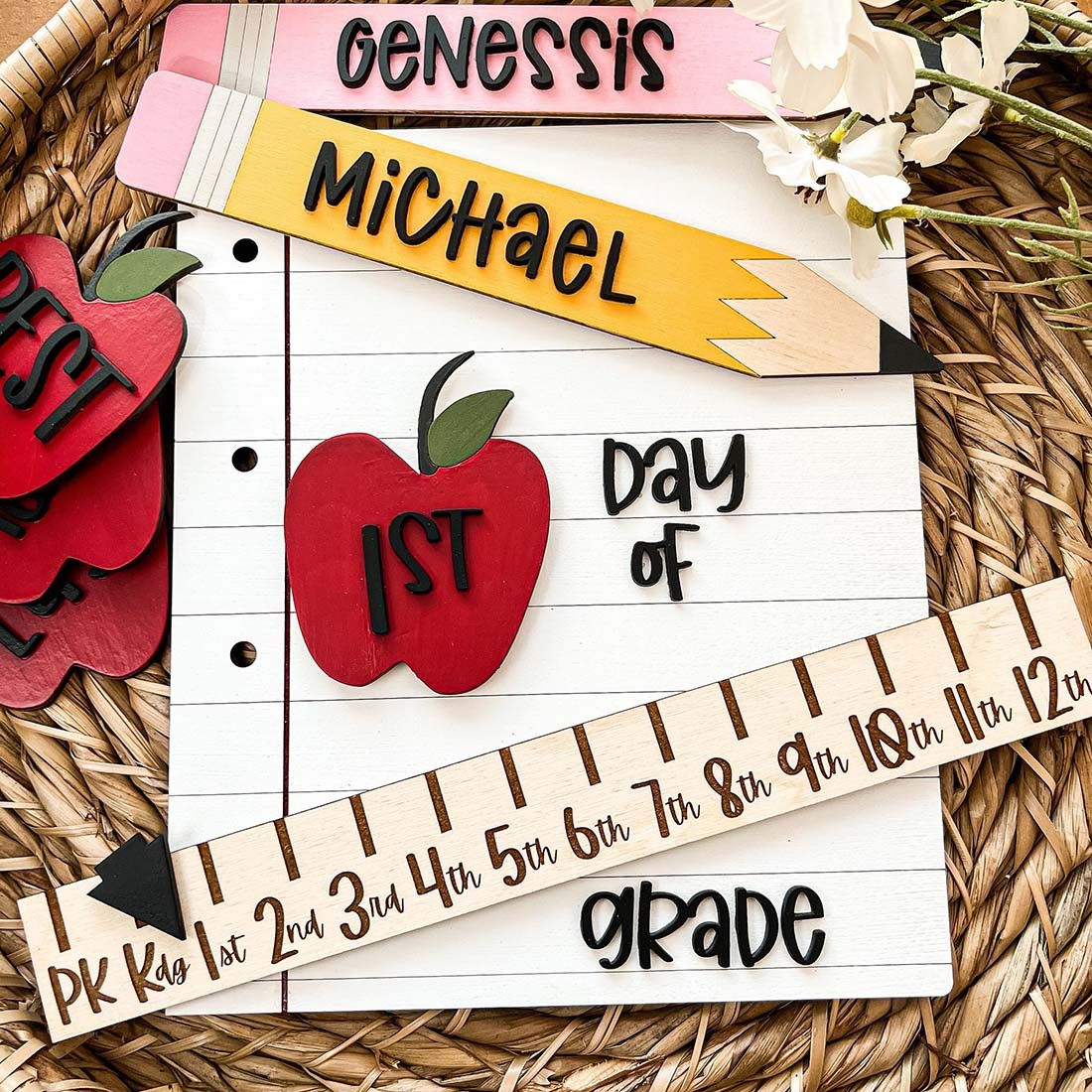Customized First Day of School Photo Prop, Back to School Sign, Pencil Paper Wood Sign